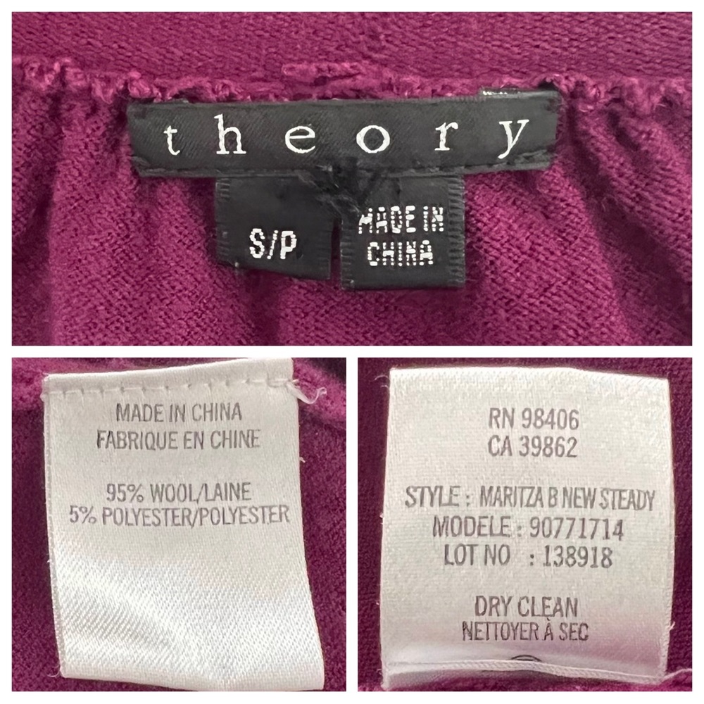 Theory Maritza B New Steady Drape Front Wool Cardigan Sweater Berry Small - Picture 14 of 16